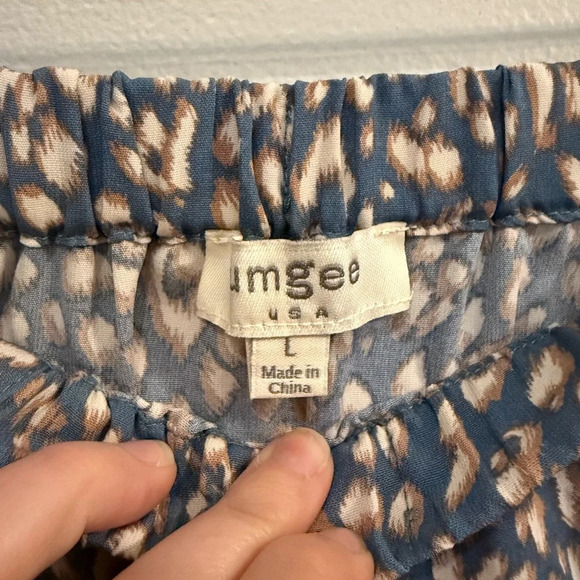 Umgee Leopard Print Mini Skirt Blue Linen Blend Size Large - Picture 6 of 8